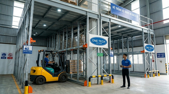 An toàn vận hành kệ drive in Gia Lai An toàn vận hành kệ drive in Gia Lai với xe nâng trong lòng kệ