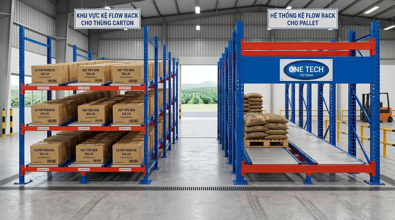 Các loại kệ Flow racks Gia Lai phổ biến Các kiểu kệ Flow racks Gia Lai cho thùng carton và pallet