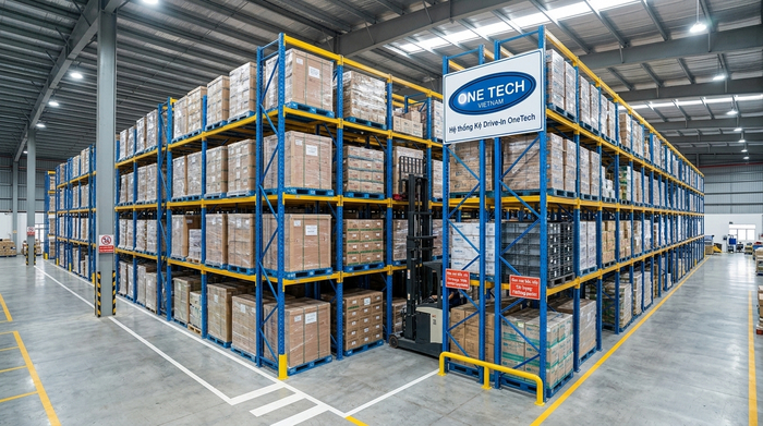 Hình ảnh kệ drive in thực tế 02 Kệ drive in thực tế với nhiều tầng chứa pallet