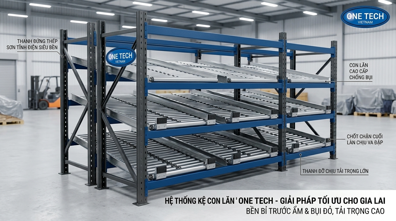 Kệ flowrack phù hợp khí hậu Gia Lai Kệ flowrack chống ẩm và bụi đỏ cho kho hàng Gia Lai
