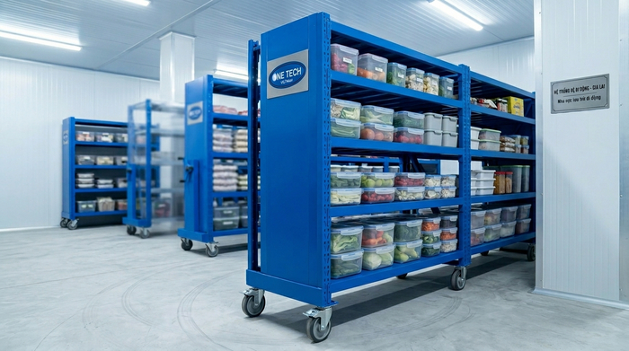 Kệ kho lạnh có bánh xe di động Kệ kho lạnh có bánh xe di động cho kho nhỏ tại Gia Lai