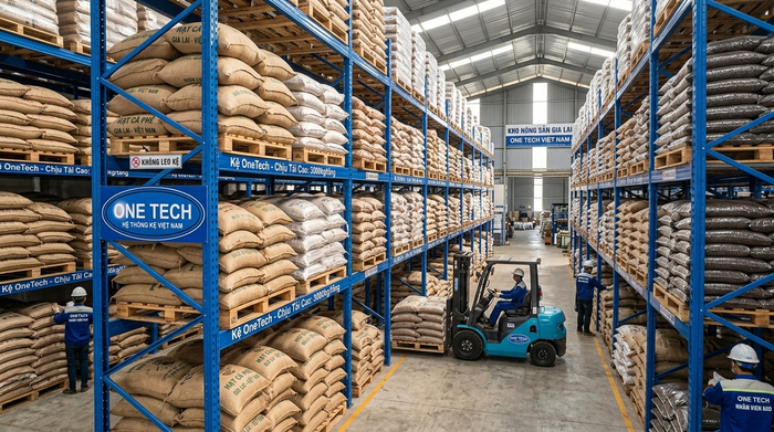 Kệ pallet Gia Lai trong kho nông sản cà phê và hồ tiêu