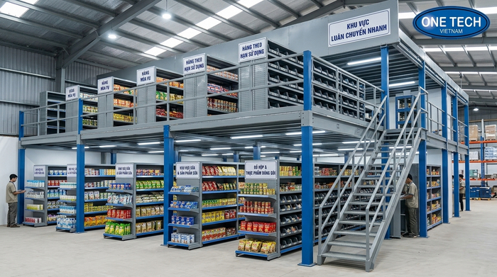 Kệ mezzanine cho kho bán lẻ và hàng tiêu dùng Pleiku Kệ sàn mezzanine cho kho bán lẻ tại Pleiku Gia Lai