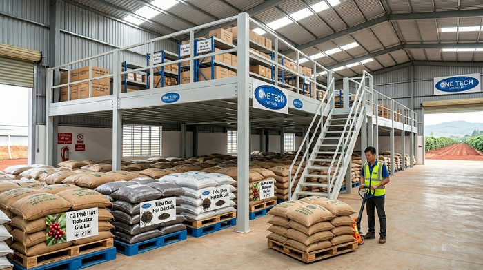 Kệ sàn mezzanine cho kho nông sản cà phê hồ tiêu Kệ sàn mezzanine cho kho cà phê hồ tiêu tại Gia Lai