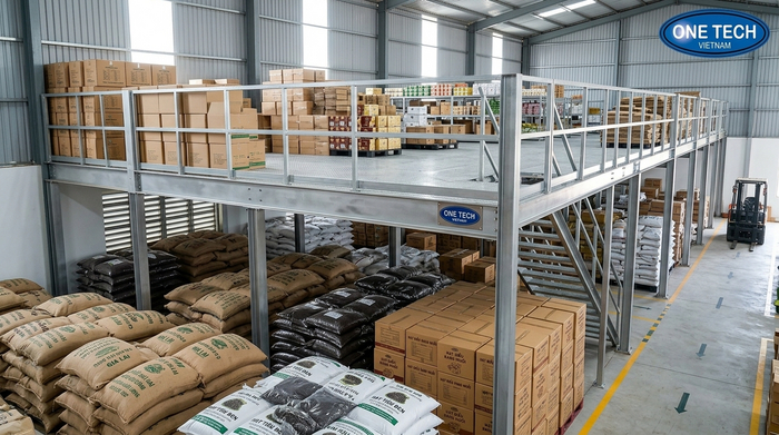 Kệ sàn mezzanine ứng dụng trong kho nông sản Gia Lai Kệ mezzanine cho kho nông sản tại Gia Lai