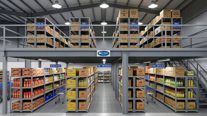 Kệ sàn mezzanine ứng dụng trong kho bán lẻ Gia Lai Kệ sàn mezzanine cho khu soạn đơn bán lẻ tại Pleiku