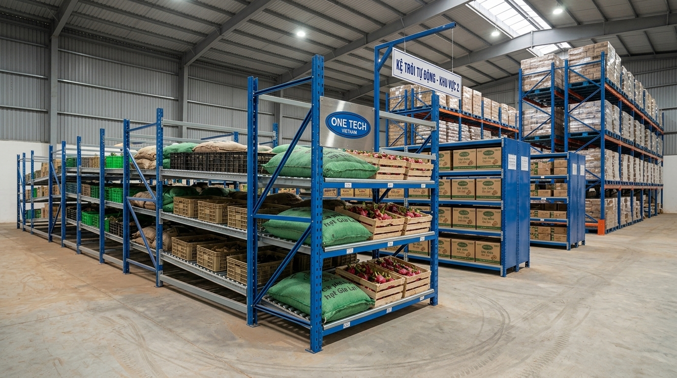 Kệ Flow racks cho kho nông sản Gia Lai Ứng dụng kệ Flow racks trong kho nông sản Gia Lai