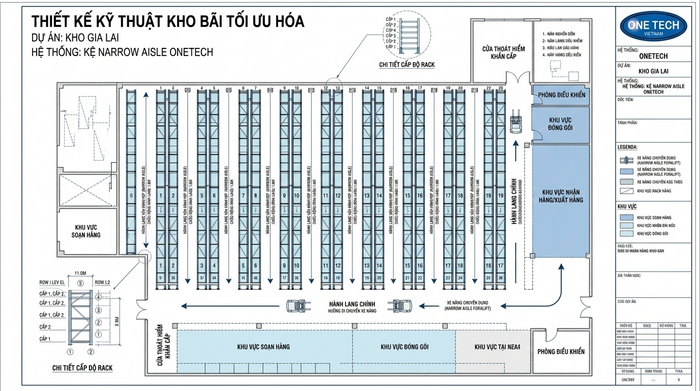 Bản vẽ layout kệ Narrow Aisle Gia Lai tối ưu lối đi hẹp