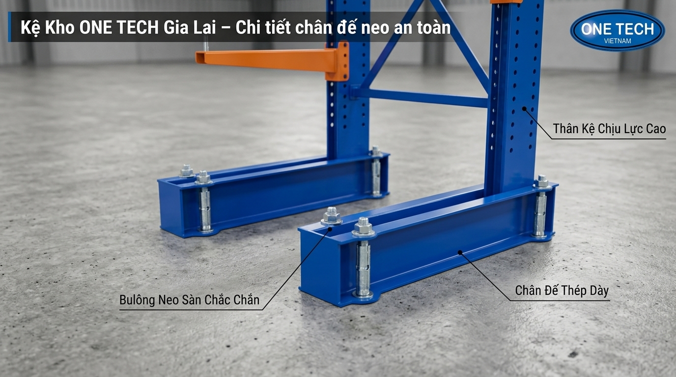 Chân kệ tay đỡ cố định nền kho Gia Lai Chân kệ tay đỡ cố định xuống nền kho giúp tăng an toàn khi sử dụng tại Gia Lai