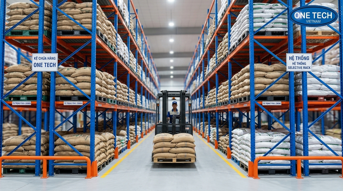 Hệ thống kệ Selective giúp xe nâng tiếp cận 100% pallet