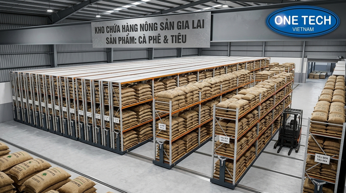 Kệ kho di động cho kho nông sản cà phê hồ tiêu tại Gia Lai