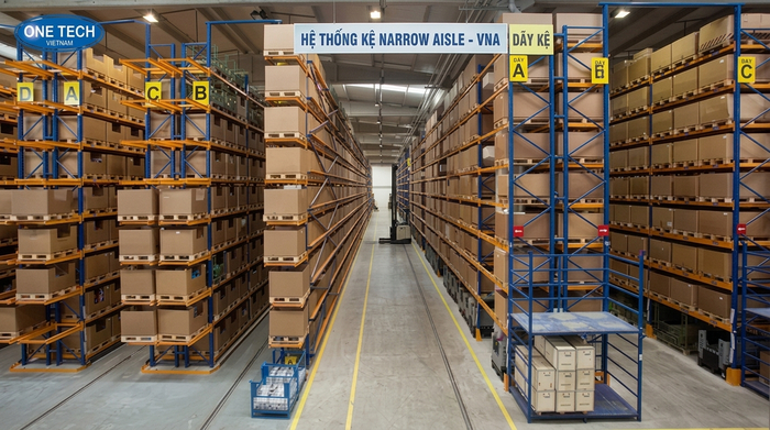 Tổng quan hệ thống kệ Narrow Aisle Gia Lai trong kho pallet lối đi hẹp