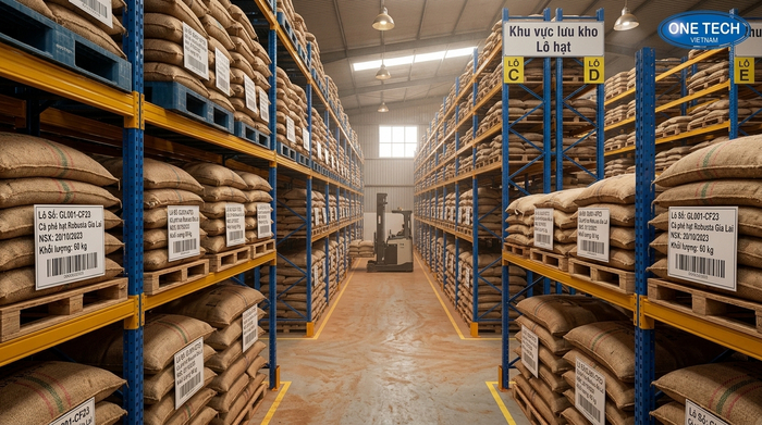 Kệ Narrow Aisle trong kho cà phê tại Gia Lai giúp quản lý pallet theo lô