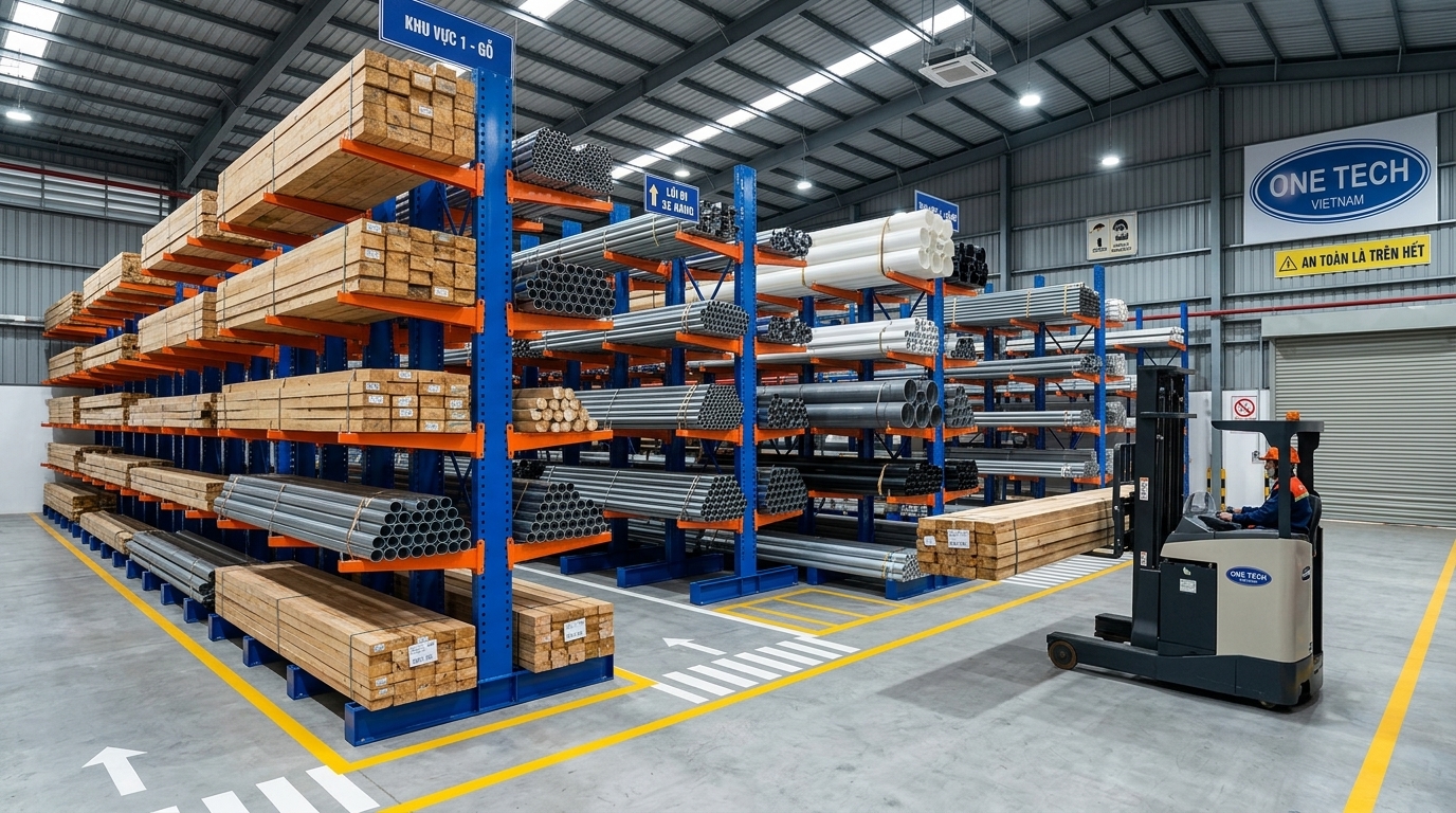 Kệ tay đỡ Gia Lai tối ưu lối đi xe nâng Kệ tay đỡ Gia Lai bố trí lối đi phù hợp cho xe nâng trong kho