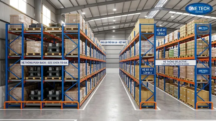 Kết hợp Kệ Push Back và kệ selective trong kho Kết hợp Kệ Push Back và kệ selective trong kho Gia Lai để tối ưu lưu trữ