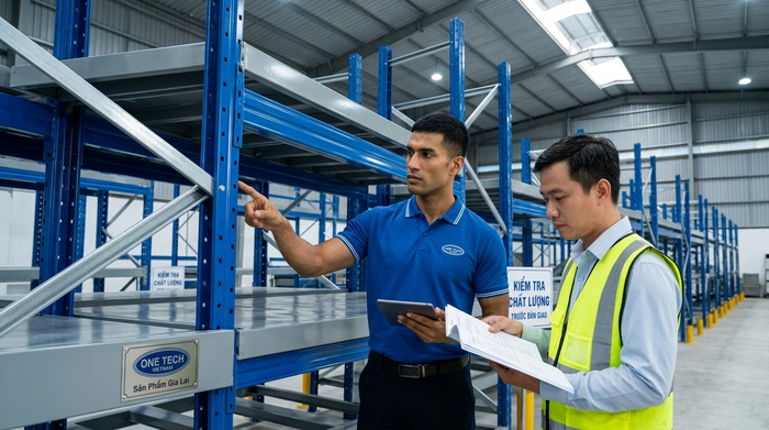 Kiểm tra chất lượng kệ Narrow Aisle Gia Lai trước khi bàn giao
