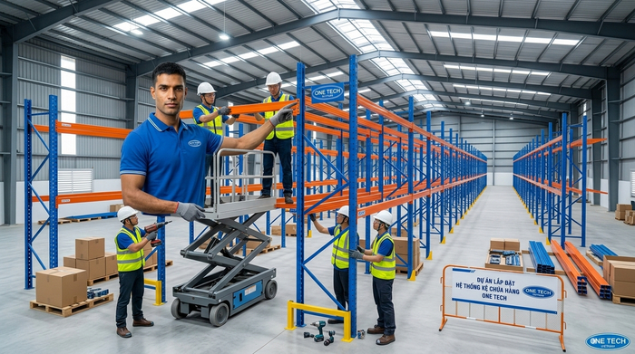 Quy trình lắp đặt kệ Selective chuẩn xác Đội ngũ kỹ thuật OneTech lắp đặt kệ kho hàng