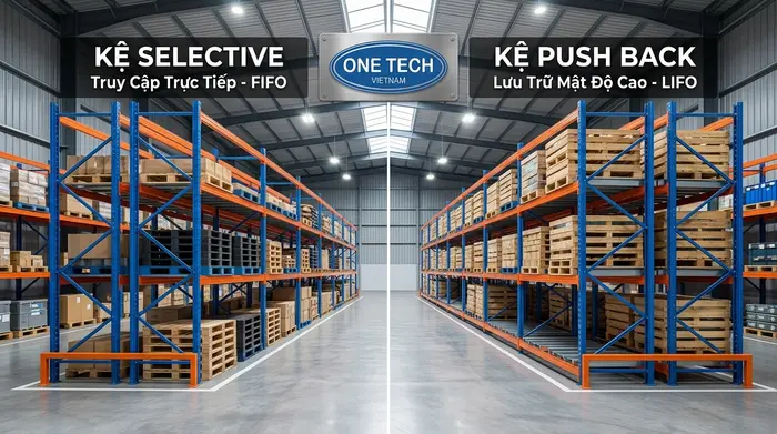 So sánh Kệ Push Back và kệ selective Gia Lai So sánh Kệ Push Back và kệ selective cho kho hàng Gia Lai
