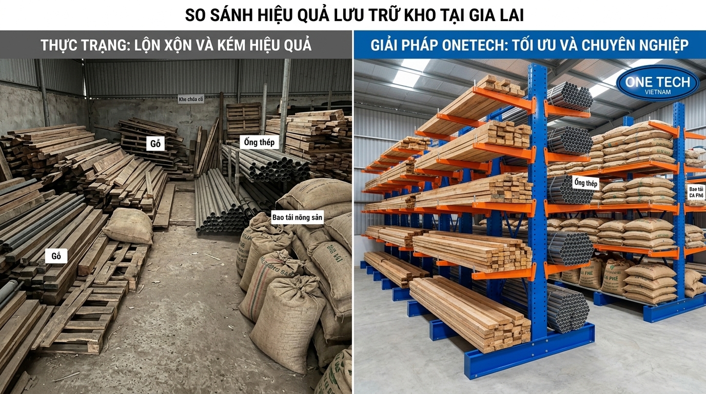 So sánh xếp nền và kệ tay đỡ Gia Lai So sánh lưu kho xếp nền và sử dụng kệ tay đỡ Gia Lai