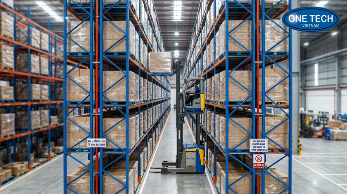 Xe nâng VNA vận hành trong hệ thống kệ Narrow Aisle Gia Lai
