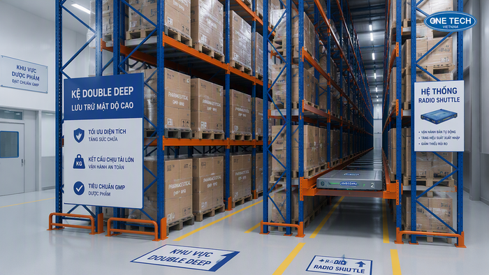 Kệ Double Deep cho kho dược mật độ cao Kệ Double Deep tăng mật độ lưu trữ cho kho dược phẩm Gia Lai