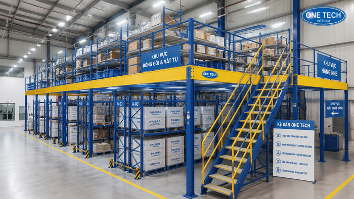 Kệ sàn lửng Mezzanine cho kho dược Kệ sàn lửng Mezzanine cho kho dược phẩm Gia Lai cao trần