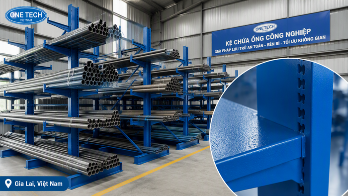 Sơn tĩnh điện kệ để ống thép chống rỉ Bề mặt sơn tĩnh điện kệ để ống thép chống rỉ trong kho Gia Lai