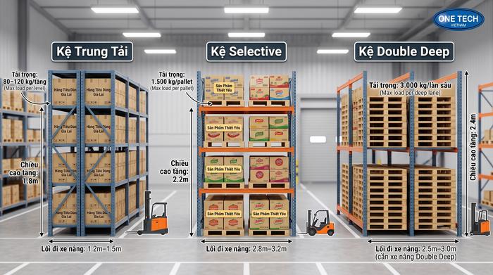 So sánh tải trọng kệ kho FMCG Gia Lai So sánh tải trọng các mẫu kệ kho FMCG Gia Lai